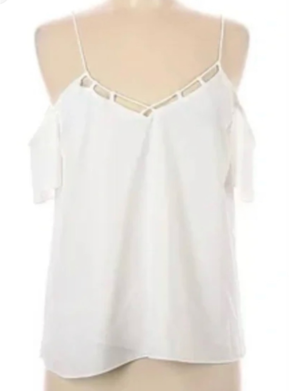 Cooper & Ella White Cold-Shoulder Spaghetti Strap Top with Ladder Detail